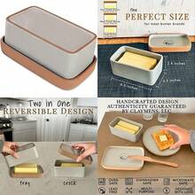 Plato de mantequilla cerámico Mora de dos en uno con tapa, recipiente cubierto para mantequilla para dejar en el mostrador - Contenedor/soporte de almacenamiento grande para la cocina, regalos para ella, bandeja de mantequilla para el mostrador - (Earl Grey) - Multicolor - Ver 1