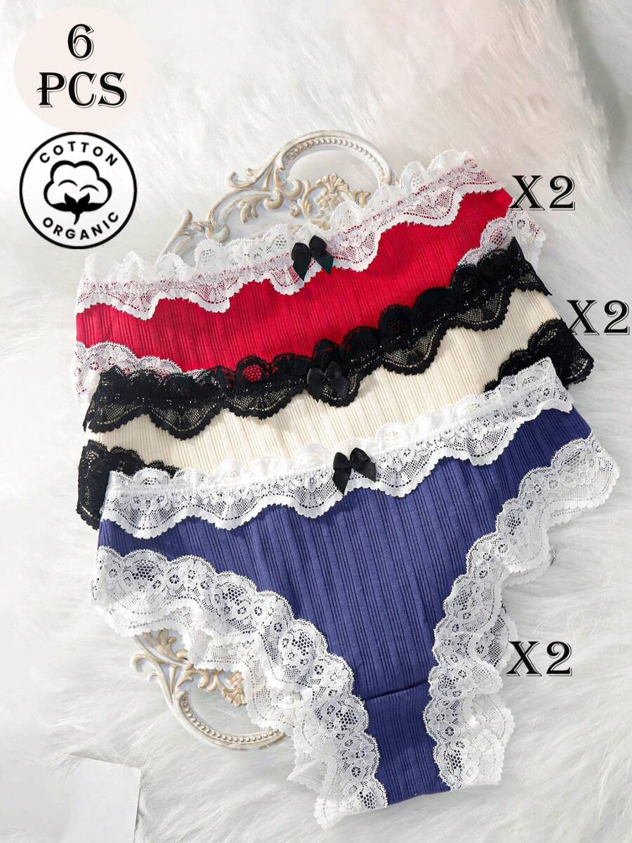 6pcs Women's Cute & Sexy Lace Hollow Out Panties, High-Quality Teenage Girl Briefs - Multicolor - View 1