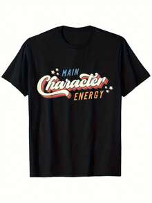 Men's Funny Main Character Energy Graphic Tee - Soft & Breathable Crew Neck Tee With Bold Main Character Energy Print In Orange/Teal - Casual Everyday Wear Tee For Gamers, Anime Fans & Comic Con Attendees - Sizes S-3XL (All Year Round Comfort) - 黑色 - 查看 1