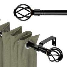 Classic Simple Curtain Rod, Fits 28-144 Inch Windows, Black Iron Curtain Rod Bracket Accessory Set, 5/8 Inch Decorative Curtain Rod, Hollow Decorative Finials, Easy Installation, Suitable For Home Bedroom, Kitchen, Living Room And Outdoor Patio - Black - View 2