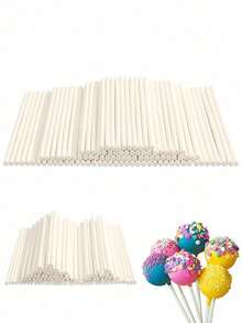 300pcs/Pack White Disposable Paper Lollipop Sticks, Suitable For Cakes, Lollipops, Hard Candies, Suction Cups, Chocolate Crafts And Home Kitchen Use, Christmas - Multicolor - View 1