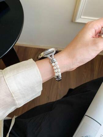 Sparkling Diamond & Pearl Beaded Metal Watch Band, Compatible With Galaxy Watch 7/6/5/4 (40mm, 44mm, 47mm, 46mm, 41mm), Galaxy Watch 5 Pro (45mm), Galaxy Active 2, Galaxy Watch 3 (18/20/22mm), HW Watch 5/4/3/2/1 And GT5/4/3/2, As Well As HW Watch Fit3/Fit4 And HW Band 8/9/10 NFC