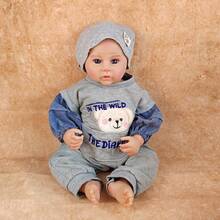 46厘米全乙烯基可水洗仿真玩具，可爱帅气，栩栩如生，重生娃娃，陪伴玩耍，精致装饰娃娃，完美礼物 - 彩色 - 查看 3
