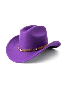 1Pc Back To School Western Cowboy Hat, Unisex, Felt Soft Woolen Hat, Belt Buckle Cowboy Hat, Suitable For Halloween, Holiday Parties, Daily Leisure, Etc - Style 1 - View 17