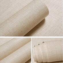 1卷自粘墙纸，米色布纹图案，易撕易贴，防水可移除，适用于客厅、厨房、卧室、宿舍、家具翻新，装饰性乙烯基墙纸 - 米色 - 查看 6