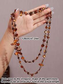 1pc Fashionable Geometric Beaded Necklace, Elegant Retro Bohemian Natural Style Imitation Shell Beaded Multi-Color Long Necklace, Colorful Shell & Glass Multi-Layer Necklace, Women's Long Sweater Chain, Cross-Border Creative European And American Style Suitable For Women's Daily Wear, Parties, Holidays, Vacations, Daily Gifts, Jewelry Gifts