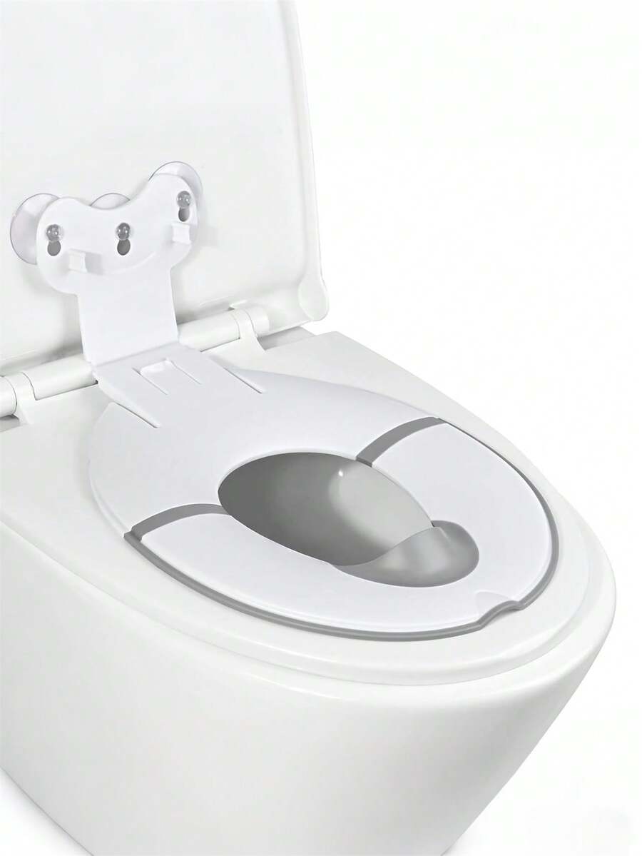 1pc Foldable Children Toilet Training Seat With Suction Cup, Suitable For Travel, Also Fit For Adult Toilet | Sturdy Suction, Adjustable Length | Anti-Slip & Splash Guard, Easy To Clean, White