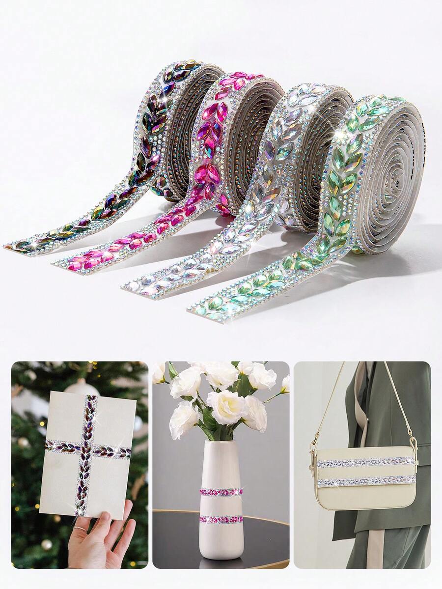 Self-Adhesive Crystal Sequin Tape - Glass Rhinestone Strips, For DIY Clothing, Hats, Bags And Craft Decorations, Shiny Crystal Sticker Rolls, Clothing Decoration Rhinestone Trim