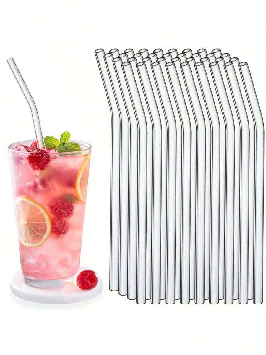 2/5/10 pièces Pailles en verre avec brosse de nettoyage, convient pour boire des boissons froides/chaudes, jus, lait, réunions de famille, vacances, cadeaux. Applicable pour la maison, la cuisine, le restaurant, le bar à musique, les fêtes, les anniversaires, les mariages - Multicolore - Voir 1