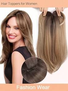 Postizos para la pérdida de cabello de 18 pulgadas, piezas de cabello para mujeres de 6.5X6.5 pulgadas, postizos para agregar volumen extra al cabello, postizos de cabello liso natural para mujeres - Light Brown - Ver 2