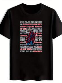 Camiseta Casual de Cuello Redondo para Hombre con Estampado Gráfico 'Aquí Voy Yo Mismo'. Poliéster. Manga corta. Ajuste Regular. Esencial de Verano para Viajar. Citando. Playa. y festivales. Camisa de viaje estilo casual tela de poliéster - Negro - Ver 1