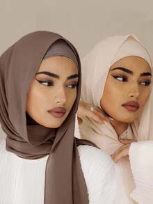 2 件女式穆斯林纯色帽子 + 雪纺长围巾套装,伊斯兰头巾围巾组合,适合送礼、日常穿着、摄影 - 筒帽+雪紡圍巾2件套 - 查看 13