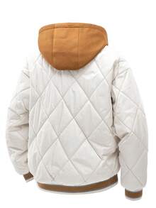 男士秋冬休闲连帽外套，饰有“SMILES”刺绣图案，二合一设计，带抽绳 - 卡其色 - 查看 2