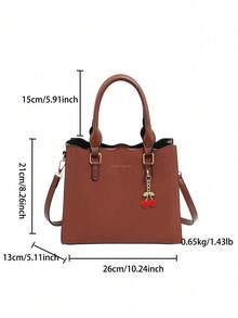 1个（10.2英寸*8.3英寸*4.7英寸）黑色时尚休闲多口袋商务通勤包，中号带吊坠包，休闲大容量女士手提包单肩包，多隔层通勤包，红色新娘手提包，单肩包 - 棕色 - 查看 10