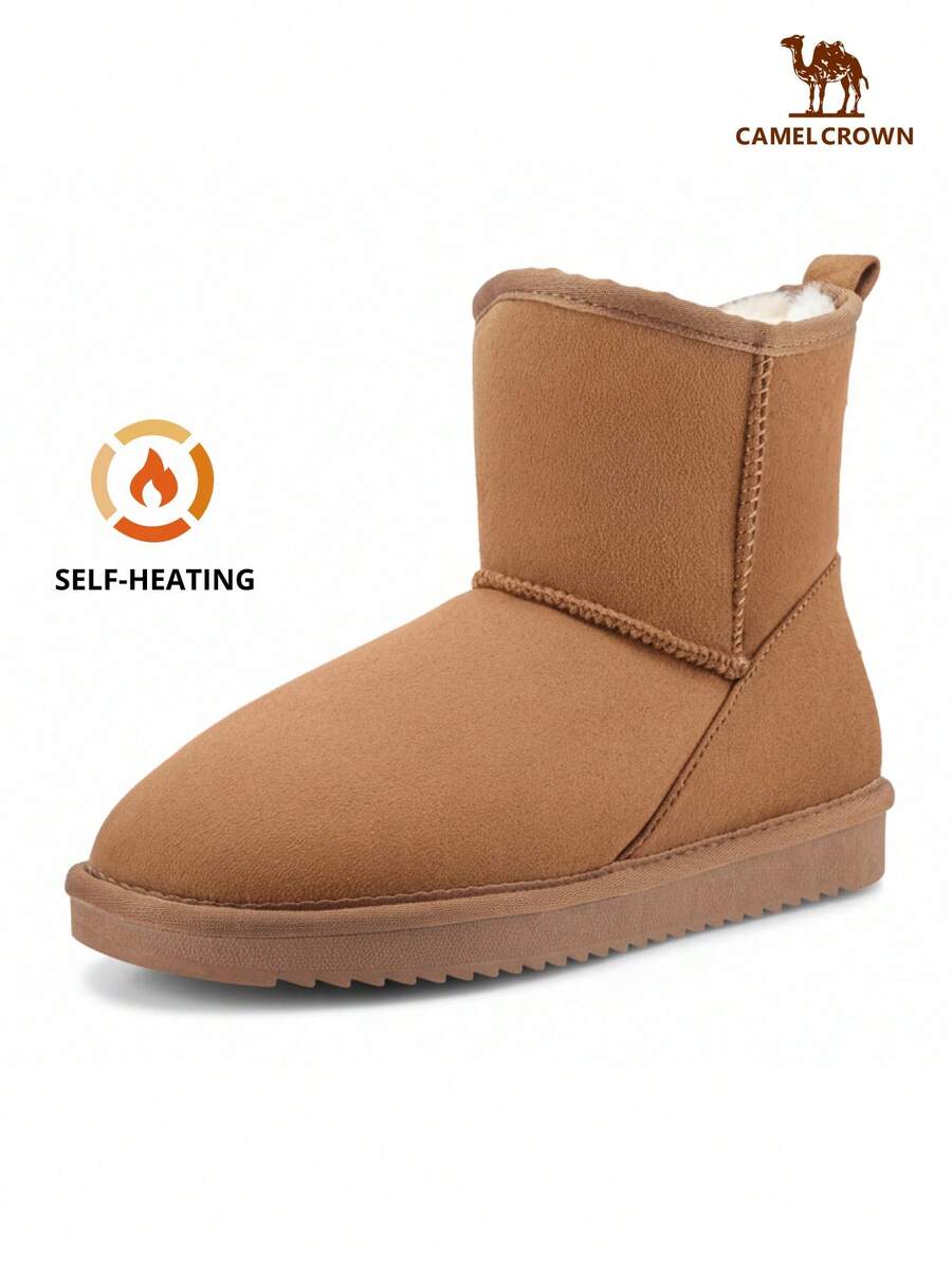 CAMEL CROWN Men's Plush Snow Boots, Pull-On Winter Boots, Mid-Calf House Slippers, Short Mini Boots