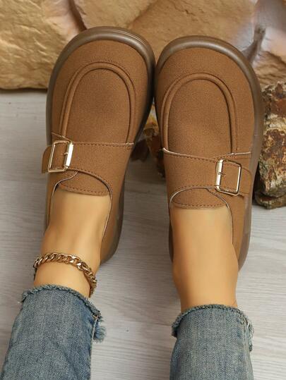 Versatile Casual Slip-On Loafers, Comfortable For Daily Commute, Vacation, Shopping, Non-Tiring, Fashion Personalized, Hook And Loop Decor, Breathable Fabric, Thick Sole, Suitable For All Seasons