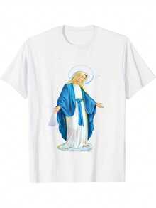 Religious T-Shirt Of The Virgin Mary, Mother Of Jesus - Soft And Breathable Cotton T-Shirt With Crew Neck And Virgin Mary Prayer Graphic - Lightweight Christian Clothing - 白色 - 查看 6