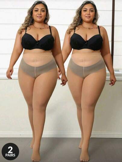 2pcs Magical High Stretch Plus Size Women Leggings, Micro-Sheer Sexy Pantyhose, Suitable For Daily Wear, Pair With High Heels