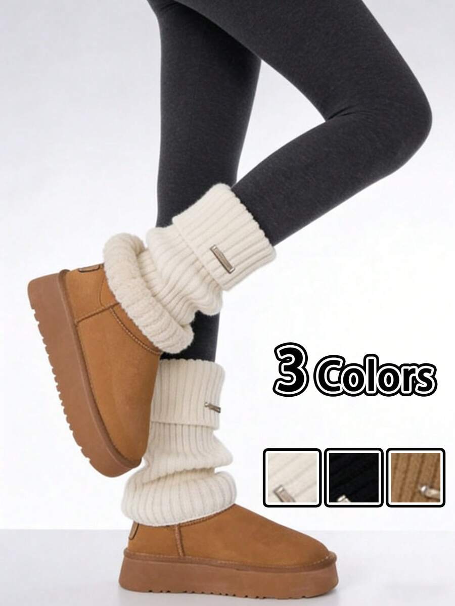 1 pereche de pantaloni călduroase de culoare solidă, călduroase și la modă, potrivite pentru ținute de la școală, șosete de Halloween, toamnă și iarnă, cumpărături casual, vacanță, ținute de petrecere de Crăciun (litere metalice cu logo aleatoriu) - Șosete etichetate - Vizualizare 1