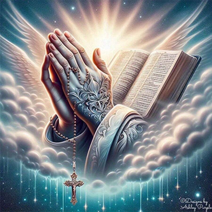 Kit de pintura de diamante 5D - Ángel orante, fe religiosa, múltiples tamaños disponibles, adecuado para principiantes, decoración de pared para el hogar u oficina - Multicolor - Ver 1