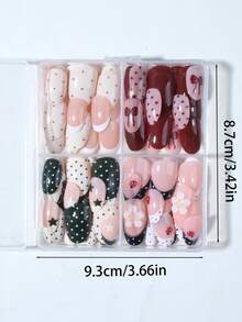 96Pcs(4 Styles) Short Oval Nails ,3D Gel Flower Ladybug Polka Point Design French Tip Press On Nails Acrylic ,Short Nails Include: 1pc Jelly Glue And 1pc Nail File,Very Suitable For Woman Girl Daily Work & Rave Party Use Nail Supplies - View 6