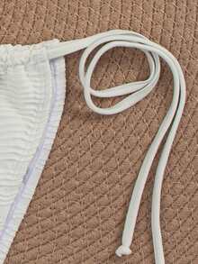 wohenmeili Women's Solid Color Metal Decor Halter Tie Sexy Bikini Swimsuit Set, Summer Beach - White - View 7