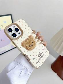 1个可爱波点彩绘3D泰迪熊真皮手机壳，兼容苹果11、12、13、14、15、15 Pro、15 Pro Max、16、16 Pro、16 Plus、16 Pro Max、17、17 Pro、17 Pro Max - 彩色 - 查看 3