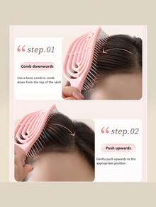 3pcs Set: 2pcs Pink Hair Clips, 1pc Pink Massage Hair Brush, Fluffy Hair Styling Tools, Volumizing For Curly Hair, Seamless Fluffy Hair Clips, Curly Hair Clips, Women's High Crown Hair Clips, Autumn/Winter Air Cushion Hair Clips, Air Cushion Massage Brush, Hair Clip Brush, Straight Brush, Curly Brush, Student Goddess Tools, Home Use - Multicolor - View 3