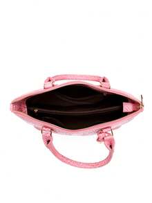 Luxurious Crocodile Pattern Cross-Body Top-Handle Bag - High-End Fashion Handbag For Women's Work And Daily Use - Premium Quality, Stylish Design, Multiple Pockets, Adjustable Strap - 粉色 - 查看 7