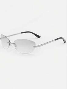 1副女士渐变银色无框金属镜腿镶边个性化时尚眼镜，适合日常佩戴 - 銀色 - 查看 2