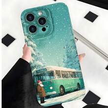 2026 nueva funda de teléfono esmerilada, funda de teléfono con impresión de escena navideña de autobús, Santa Claus y nieve para iPhone 17 14 13 12 11 Pro Max Se 2020  Galaxy S23 S22 S21 Note 20 10, funda de protección para teléfono, funda de pareja, regalo para novio y novia, regalo de vacaciones - Azul Klein - Ver 4