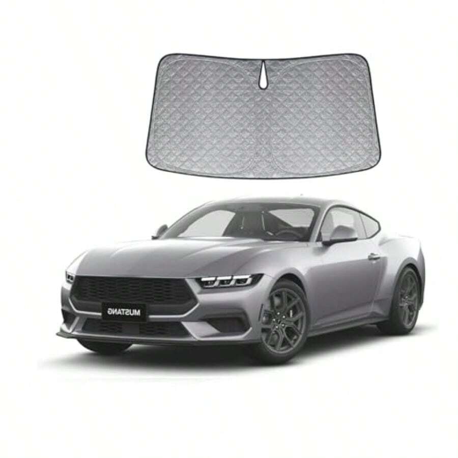6 Layers Thick WindScreen Sunshade For  Mustang 2024-2025 Certified Foldable Windshield Sun Visor Proven To Block 99% UV Rays Heat Shield Cover Keeps Car Cool - Silver - View 1