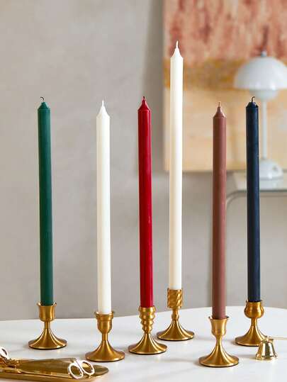 10pcs Colorful Candles For Dining Table, Create Romantic Home Atmosphere, Holiday & Wedding Decor, Smokeless & Odorless Candle Gifts, Set The Mood For Romantic Dining, Essential For Home Decor, Holiday & Wedding