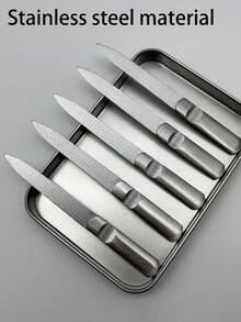 5pcs Stainless Steel Double-Sided Nail File Set, Ergonomic Handle, Pointed Nail Polishing Tools, Nail Buffers, Suitable For Nail Shaping, Polishing, Salon And Home Use, Great For Pedicure And Manicure - Silver - View 5