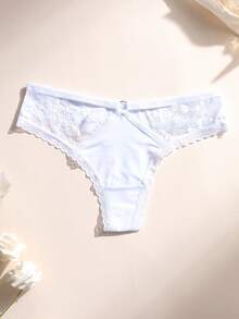 6条装女士冰丝无缝丁字裤性感V腰蕾丝拼接舒适透气运动内衣 - 彩色 - 查看 6
