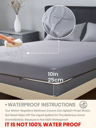 1pc Waterproof 6-Sided Zipper Mattress Protector Cover, Fits 5.9-9 Inch Thick Mattresses, No Pillow Case, Suitable For Twin, Full, Queen, King Beds, Breathable & Quiet, Washable, Low Allergen, High-Quality Zipper Mattress Pad, Ideal Home Gift, Seasonal Decor, Gray