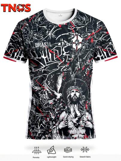 Brasilien specialutgåva herrfotbollströja och ungdoms rund halsringad bekväm sport-T-shirt med Brasilien-tryck och lämplig för fotbollsmatcher, träning, daglig fitness, fester och som en avslappnad T-shirtpresent och med minnesvärde för fansen.