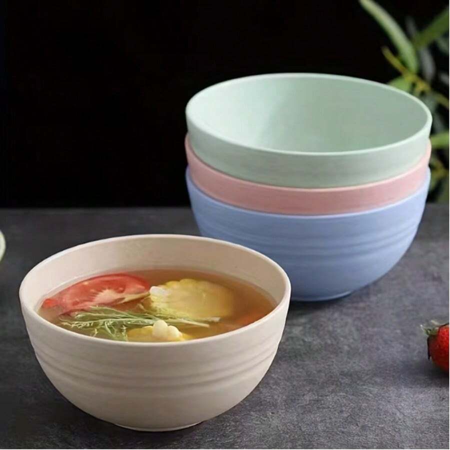 2个装马卡龙造型塑料碗，圆形，防摔，不粘光滑表面，适合盛放燕麦片、沙拉、意面、汤和米饭等菜肴 - 可选半个装 - 彩色 - 查看 1