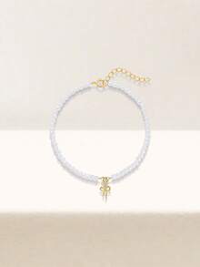 1件珍珠蝴蝶项链手链，925纯银，女士经典浪漫风格，18K镀金，适合日常佩戴、婚礼、派对、订婚、圣诞节等场合，精美珠宝 - 金黃色 - 查看 4