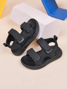 1 Pair Unisex Flat Cute Sandals, Non-Slip Toddler First Walking Shoes, Fashion Versatile Children Beach Shoes, Suitable For Summer - Black - View 3