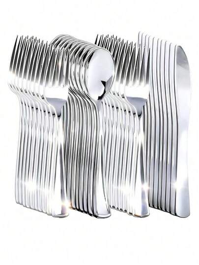 150pcs Silver Reusable Cutlery Set, Includes (Steak Knife, Dessert Fork, Coffee Spoon), Suitable For Large Events, Family Gatherings, Restaurants, Weddings, Outdoor Activities, Birthdays, Christmas, Party Decorations, Campus Parties, Outdoor Picnics, Holiday Banquets, Back To School Season And Other Occasions.