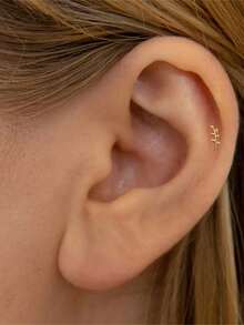 1 buah anting tindik bibir mini model pin tekan 16G, anting batu ganda pipih, anting tulang rawan, anting helix, tindik hidung. - Emas - View 7