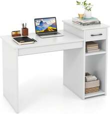 Computer Desk With Drawers, 40'' Writing Desk With Storage Shelves, Wood Vanity Makeup Table, Small Desk For Bedroom, Living Room, Study, Home Office, Small Space, White (40'') - 白色 - 查看 1