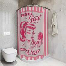 Retro Pop Art Shower Curtain Pink Stripes, 'better Late Than Ugly' Minimalist Bathroom Decor Gift Unique Home Decor For Friends - 1 - 查看 5