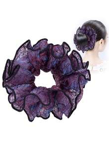 1件装女士优雅网纱发圈 - 防滑发带，网纱纹理，适用于马尾辫、发髻、编发 - 无痕发饰头饰 - 彩色 - 查看 2