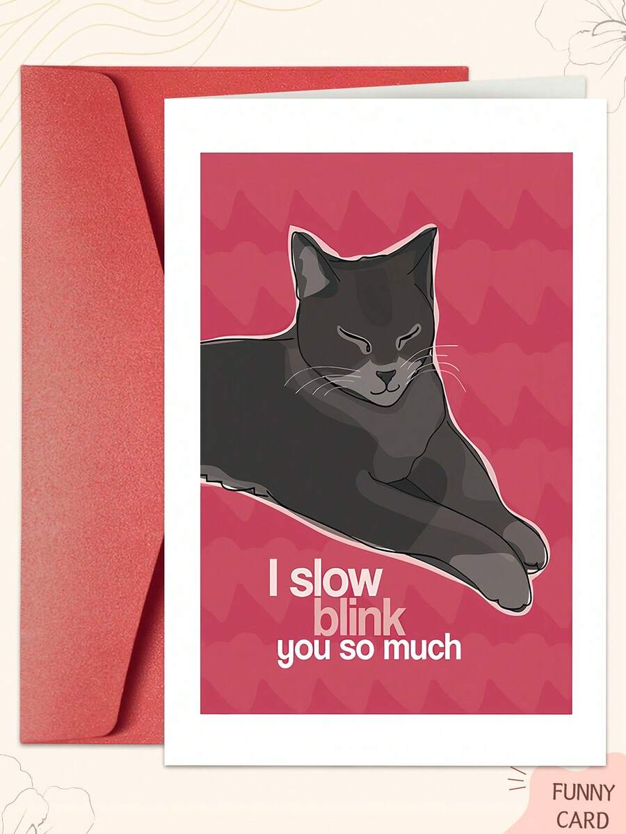 1PC Funny & Creative Cat Valentine's Day Card (With Envelope) - Cat Lover Exclusive, Cute Gift Card For Valentine's Day/Anniversary - Multicolor - View 1