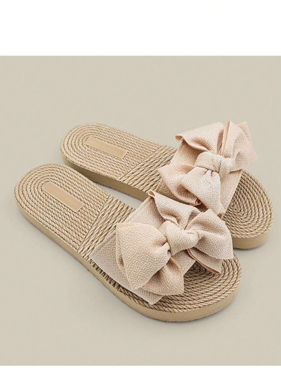 Women's Bow Slippers, Fashionable Bowknot Slip-On Sandals For Party, Vacation, Beach, All Season - Light Camel - View 1