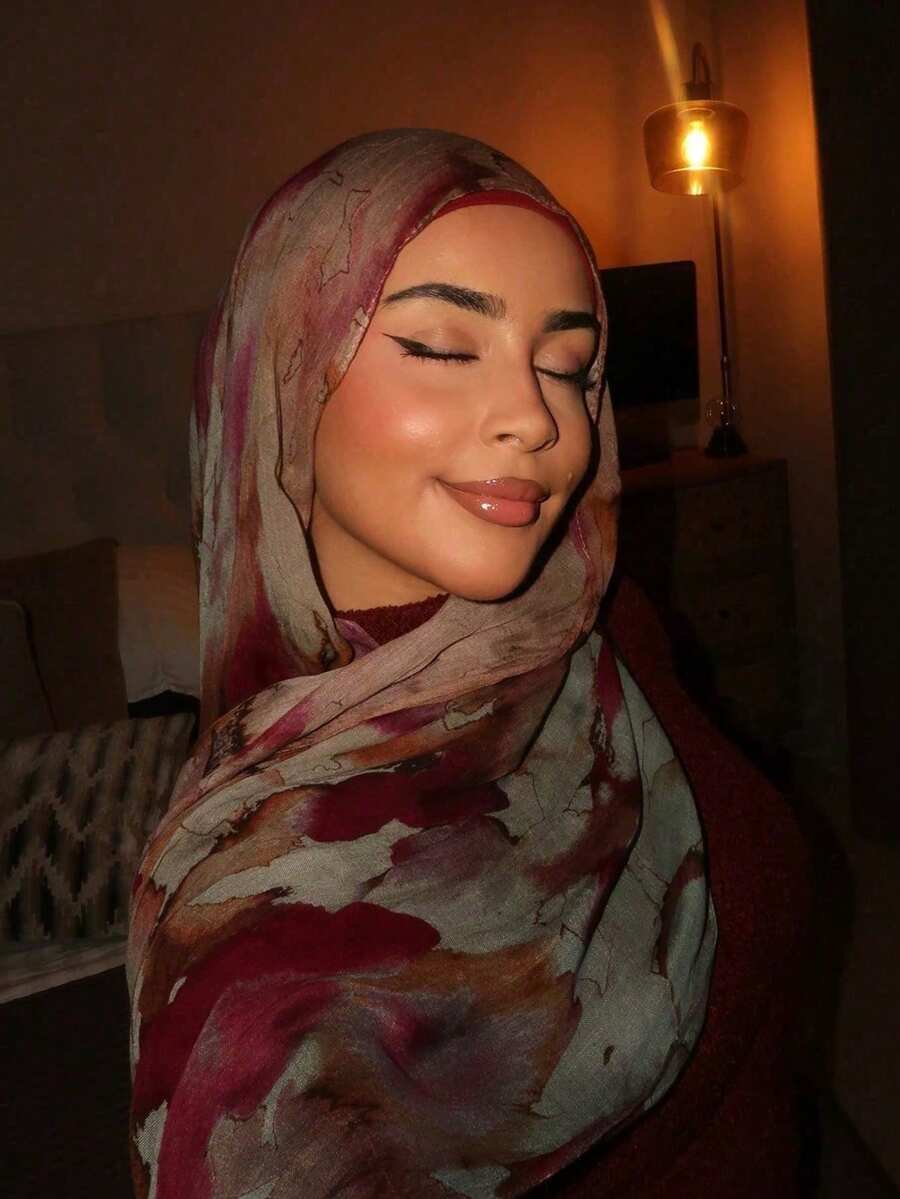 1件装女士时尚波西米亚水彩大理石纹印花围巾发带，休闲街头风头巾，秋季发带