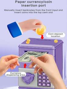 儿童ATM存钱罐，机械解锁，密码解锁，创意收纳盒，幼儿园儿童生日礼物玩具，钥匙收纳柜（非电子产品） - 彩色 - 查看 4