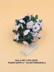 1 String Of 20 LED Pink Rose Vine Lights, 2M Length, Suitable For Balcony, Window, Bedroom, Dining Room, Garden Decor, Can Be Used As Romantic Table Lamp, All Seasons, Christmas Decoration, Christmas Lights, Fairy Lights, Christmas Gift, Room Decor, Bedroom Decor, Indoor Christmas Lighting, LED Light Strip, LED Lights, Indoor Christmas Lighting - 玫瑰花燈串 - 查看 3